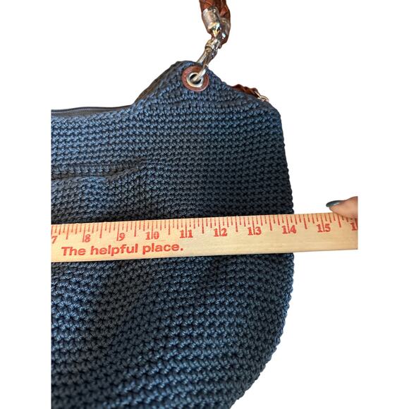 The Sak Indio Crochet Tote Hobo Bag Navy Preppy Boho - Picture 6 of 14